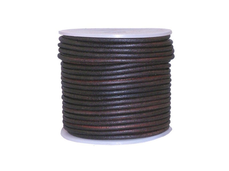 Cords Craft 1.5mm Round Leather Cord Dark Brown Distressed Genuine | Trending Boho Jewelry Making Macrame, Bracelets, Necklaces,Braiding, Chunky Wraps | 20 Meters Spool - Image 1